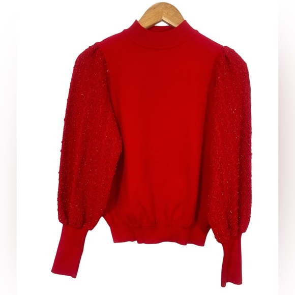 Nanette Lepore Sweaters - Nanette Lepore Vibrant Red Knit Top with Sequin Sleeves Holiday Party Size M